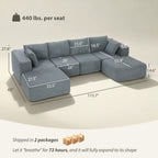 Modular Sectional Sofa, Boneless U-Shape Sectional Couch with 2 Ottomans, Dark Gray