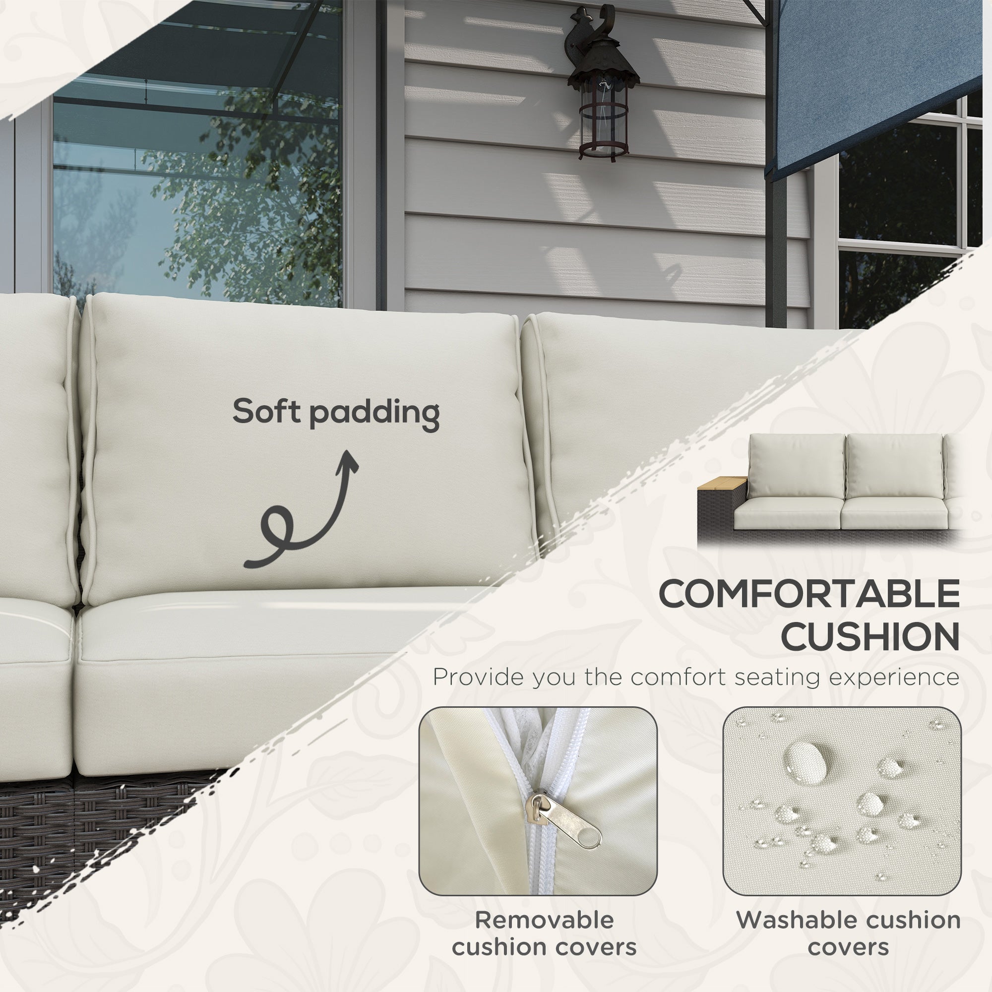 3-Seat Outdoor Patio Sofa, PE Wicker Outdoor Couch with Extra Wide Deep Seat, Wide Armrests 4" Cushions, Beige