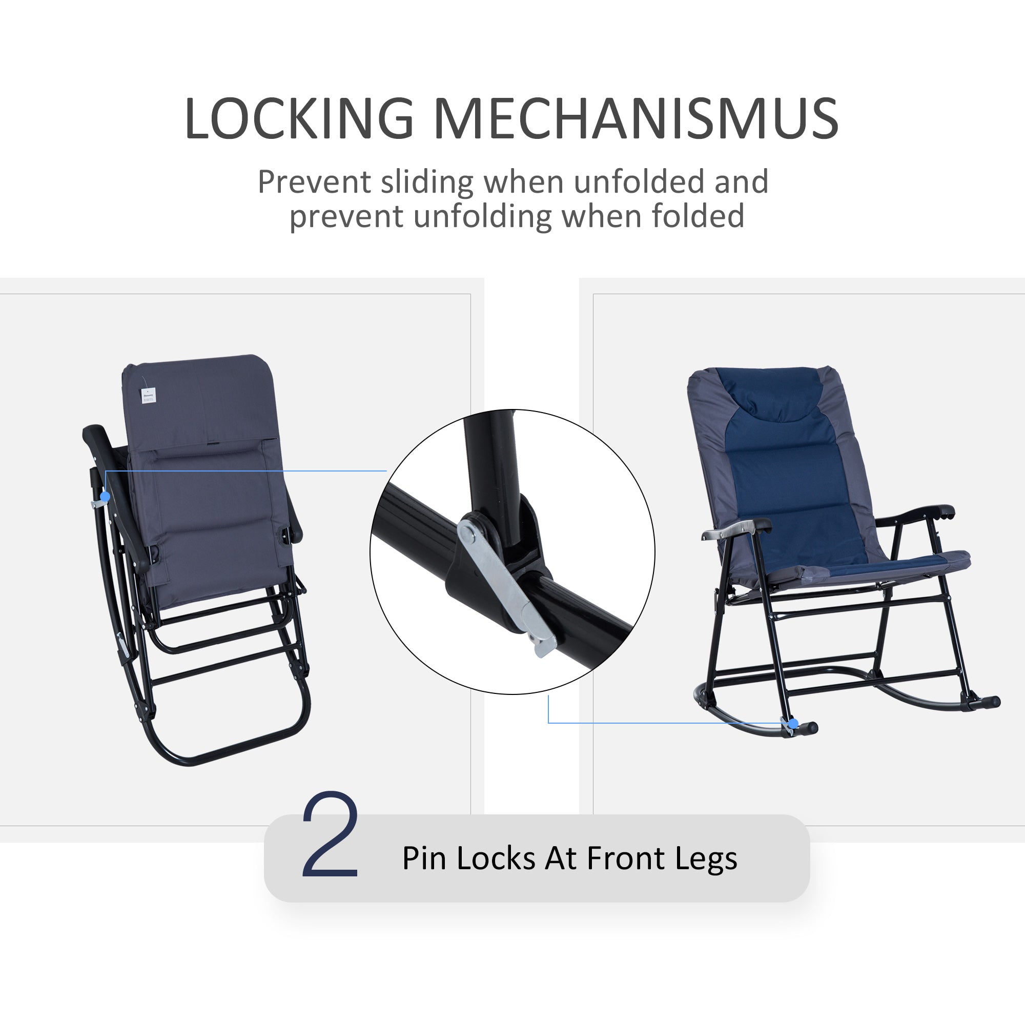 3 Piece Outdoor Folding Rocking Chair and Table Set - Blue and Gray