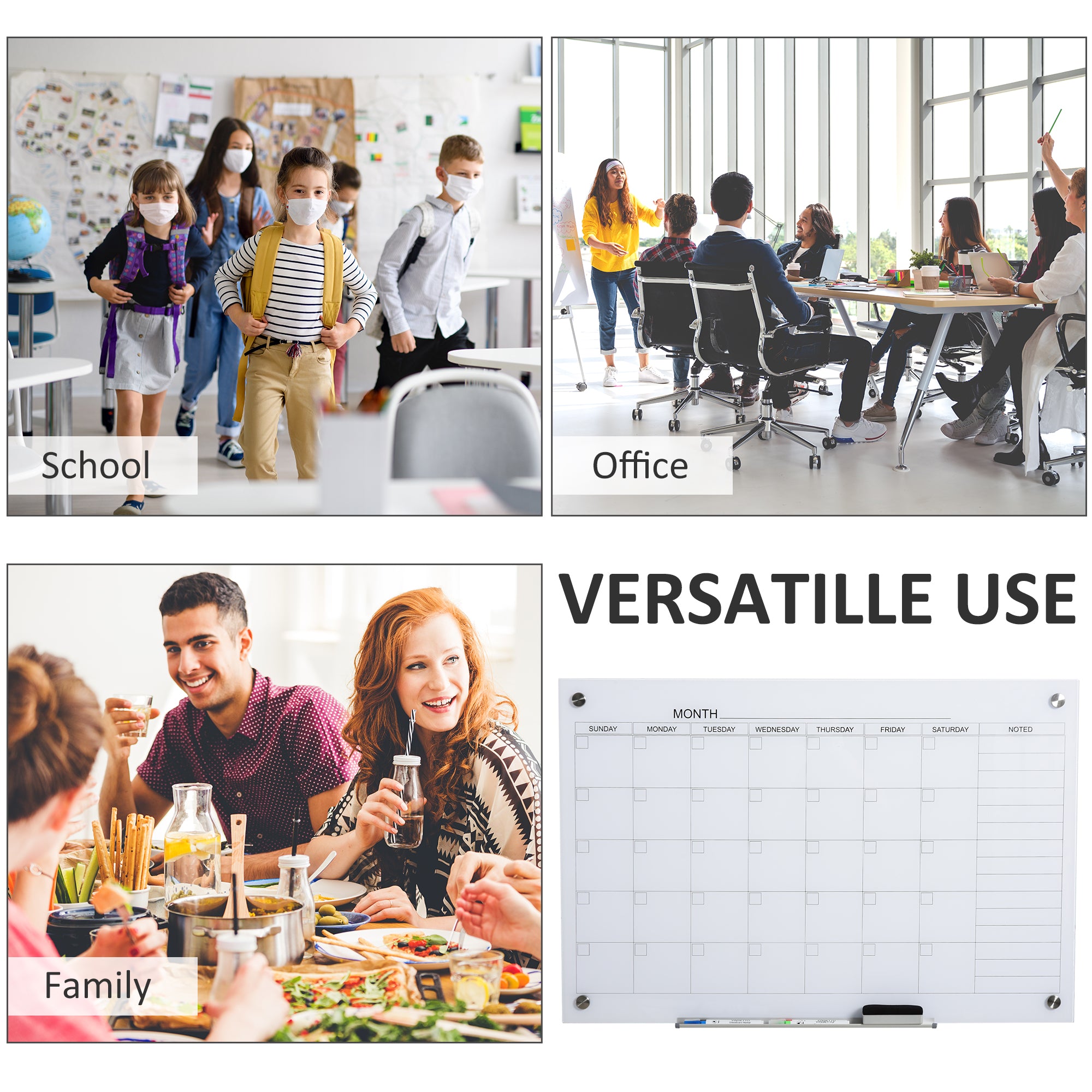35"x23" Dry Erase Wall Calendar Glass Whiteboard Monthly Planner for Homeschool Supplies & Home Office Organization with 4 Markers and 1 Eraser,Frameless