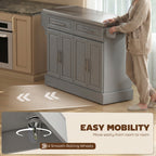 Rolling Kitchen Island Cart with 47" Stainless Steel Top, Portable Island Table for Kitchen with Wheels, Adjustable Shelves, 2 Drawers, Spice, Knife and Towel Rack, Gray