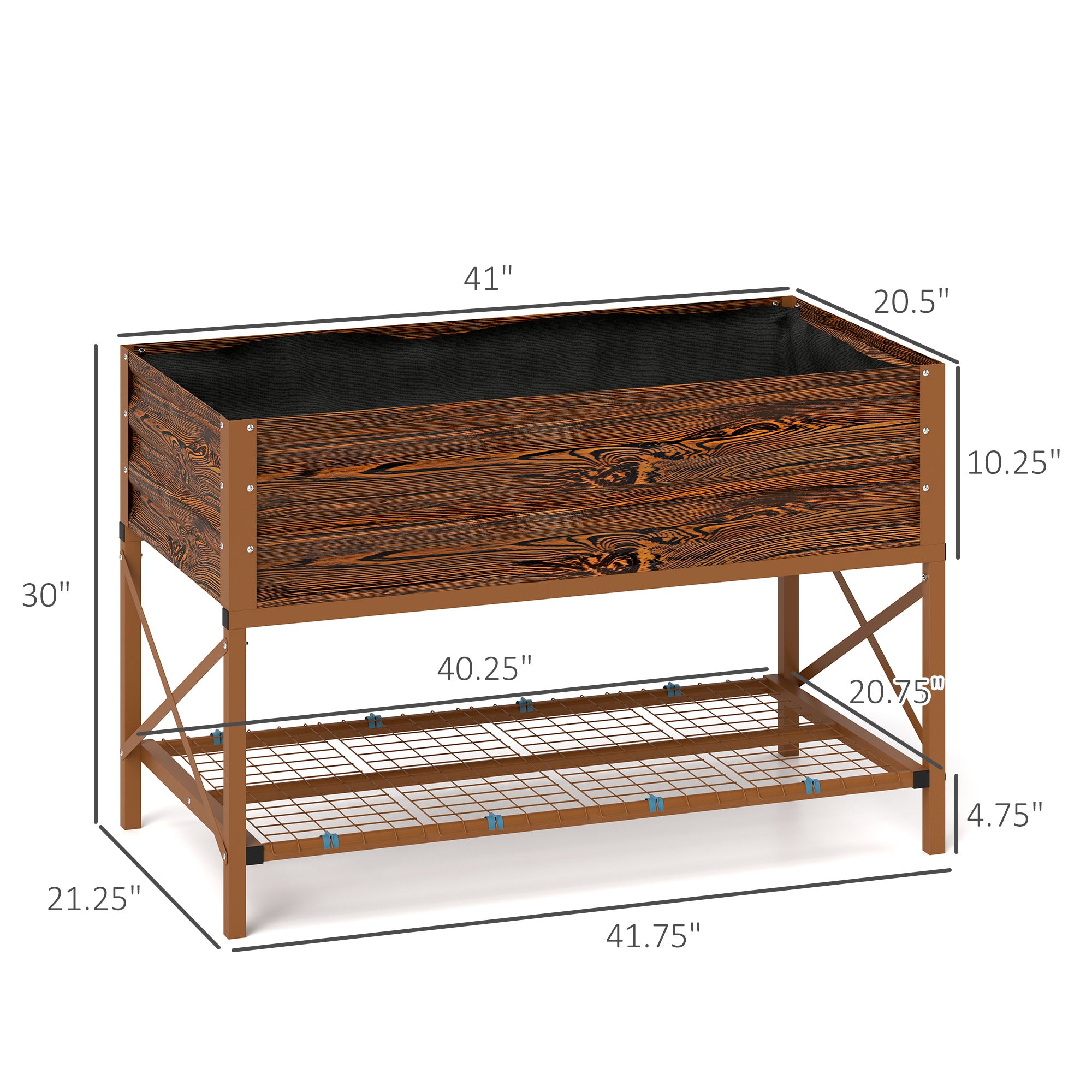 Galvanized Raised Garden Bed, Metal Planter Box with Legs, Storage Shelf and Bed Liner, Dark Brown