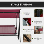 3-Person Porch Swing with Stand, Outdoor Swing for Patio Porch with Adjustable Tilt Canopy and Comfortable Swing Bench-Style Seat, Steel Frame, Wine Red