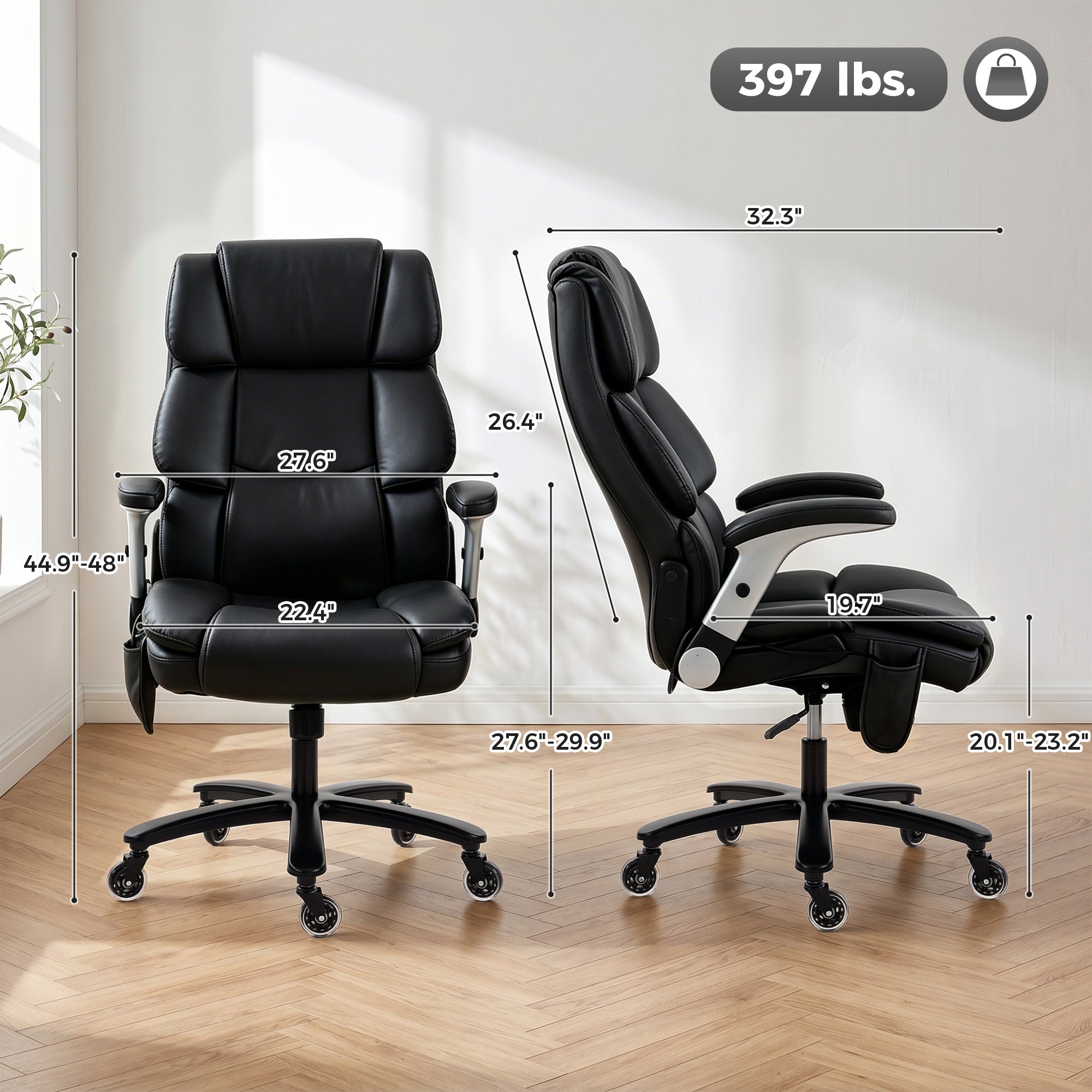 Ergonomic Office Chair with Inflatable Adjustable Lumbar Support, 400 Lbs Heavy Duty High Back Desk Chair, Black