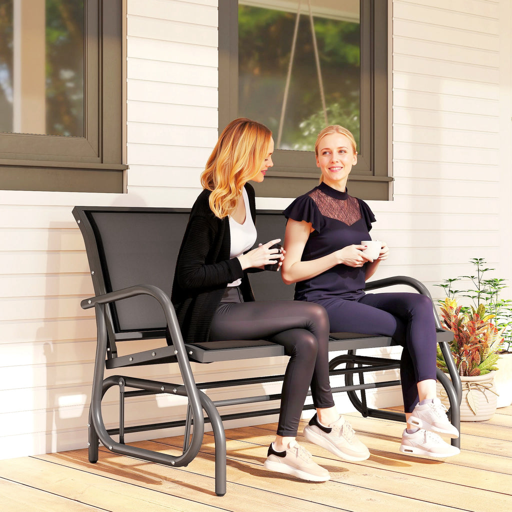 2-Person Outdoor Glider Bench, Patio Double Swing Rocking Chair Loveseat w/Powder Coated Steel Frame for Backyard Garden Porch, Black