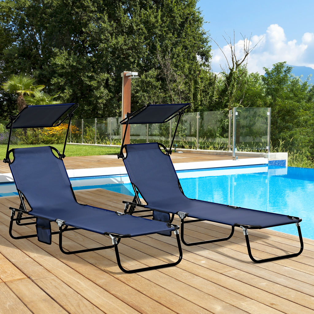Chaise Lounge Pool Lounge Chairs Set of 2,Outdoor Sun Tanning Chairs,Reclining Back,Steel Frame and Side Pocket,Blue