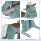 Kids Rocking Horse with Bear Toy, Plush Animal Rocker with Fun Realistic Sounds for Toddler 18-36 Months, Blue