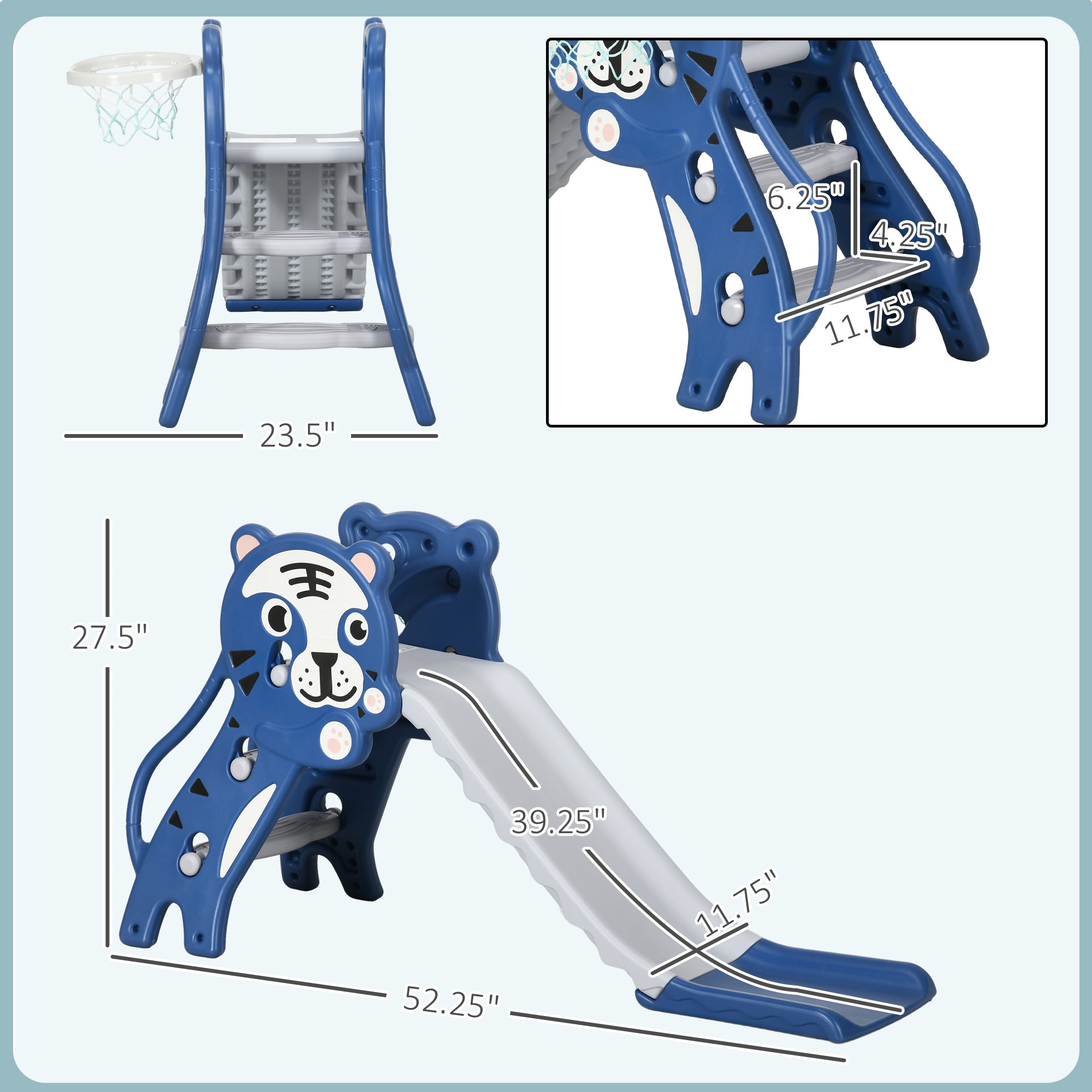 Slide for Kids with Basketball Hoop for Indoor Use, Easy Set Up Baby Slide for Kids 18-36 Months, Blue