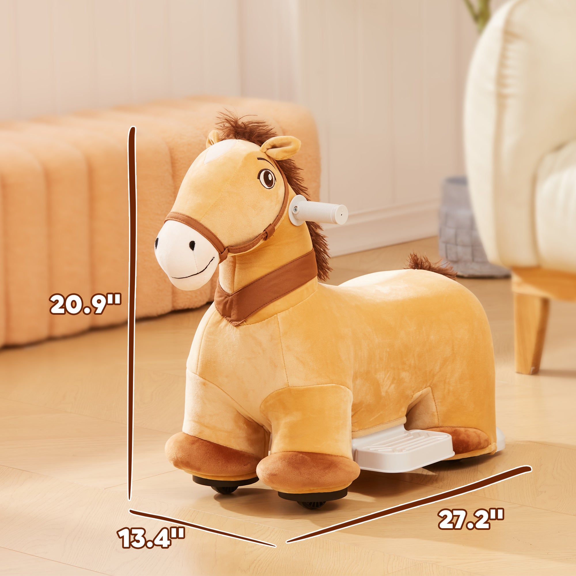 Battery Powered Electric Ride on Pony, 6V Ride on Horse w/ with Music Forward, PU Wheels, Aged 18-36 Months, Brown