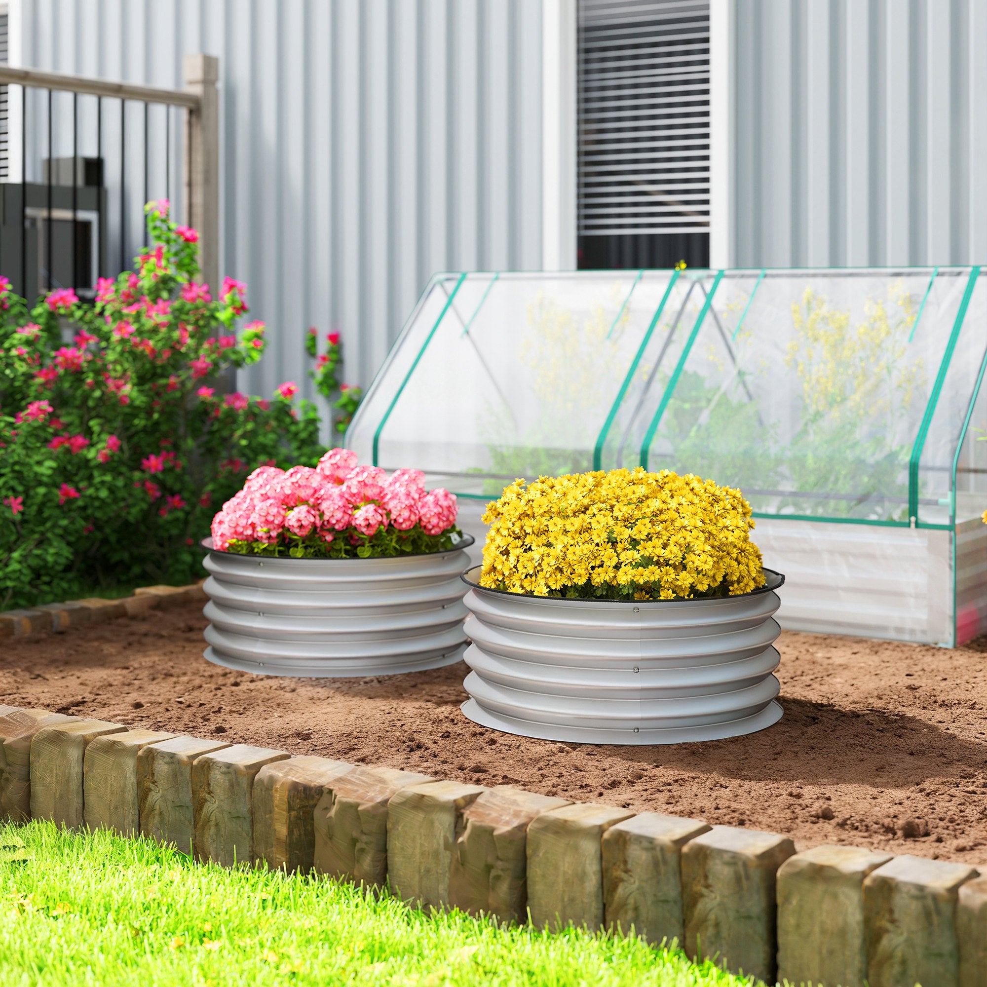 Set of 2 Raised Garden Bed, Metal Planter Box with Safety Edging, Easy-to-assemble Stock Tank 2'x2'x1' Silver