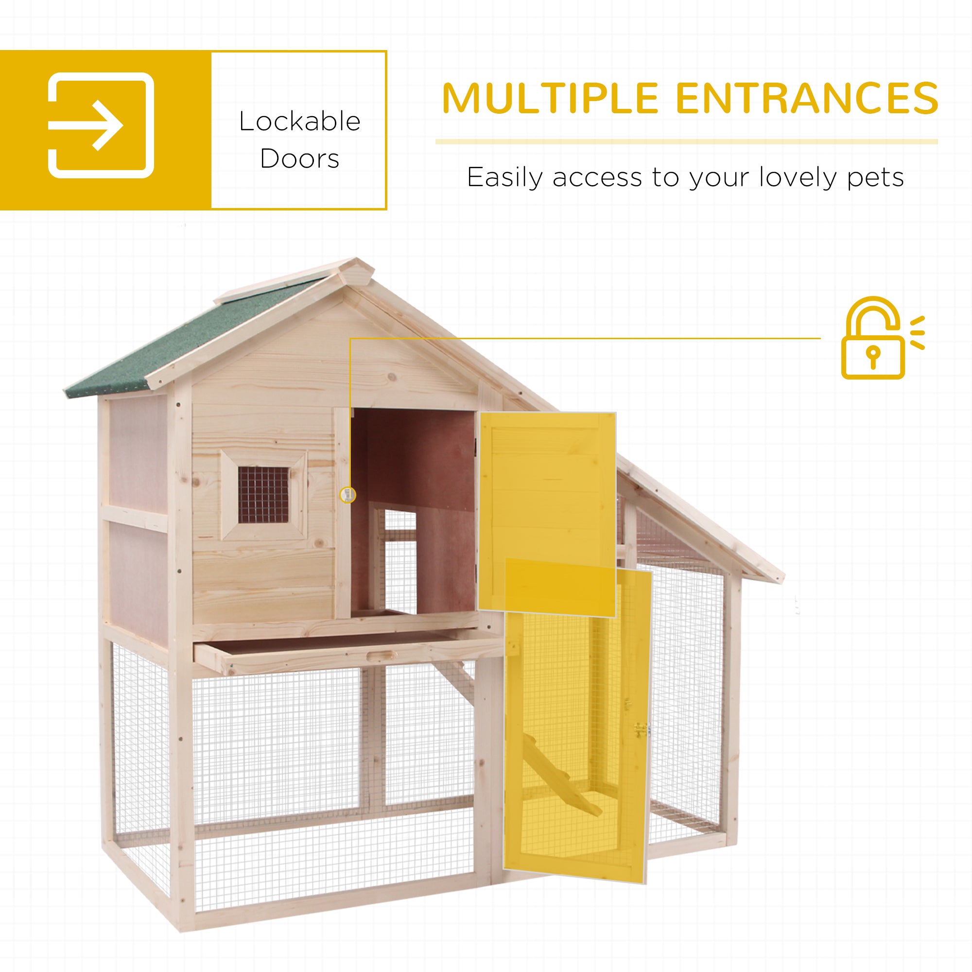 55" L 2-Tier Wooden Rabbit Hutch Bunny Cage