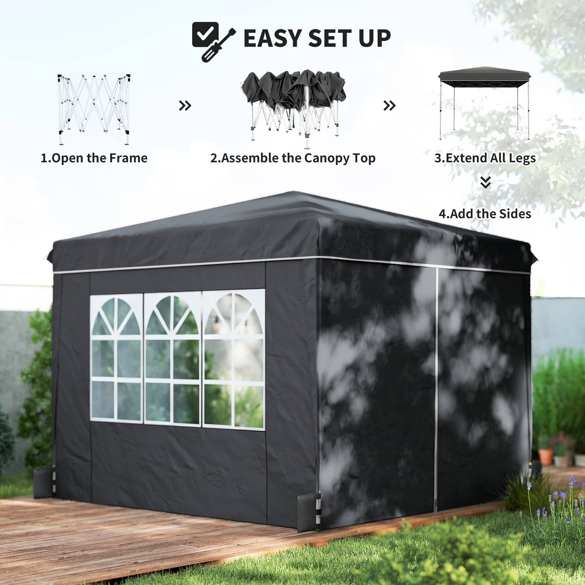 10 x 10 ft Pop Up Canopy Tent with Sidewalls, UPF50+ Outdoor Portable Instant Canopy Shelter with Carry Bag, Black