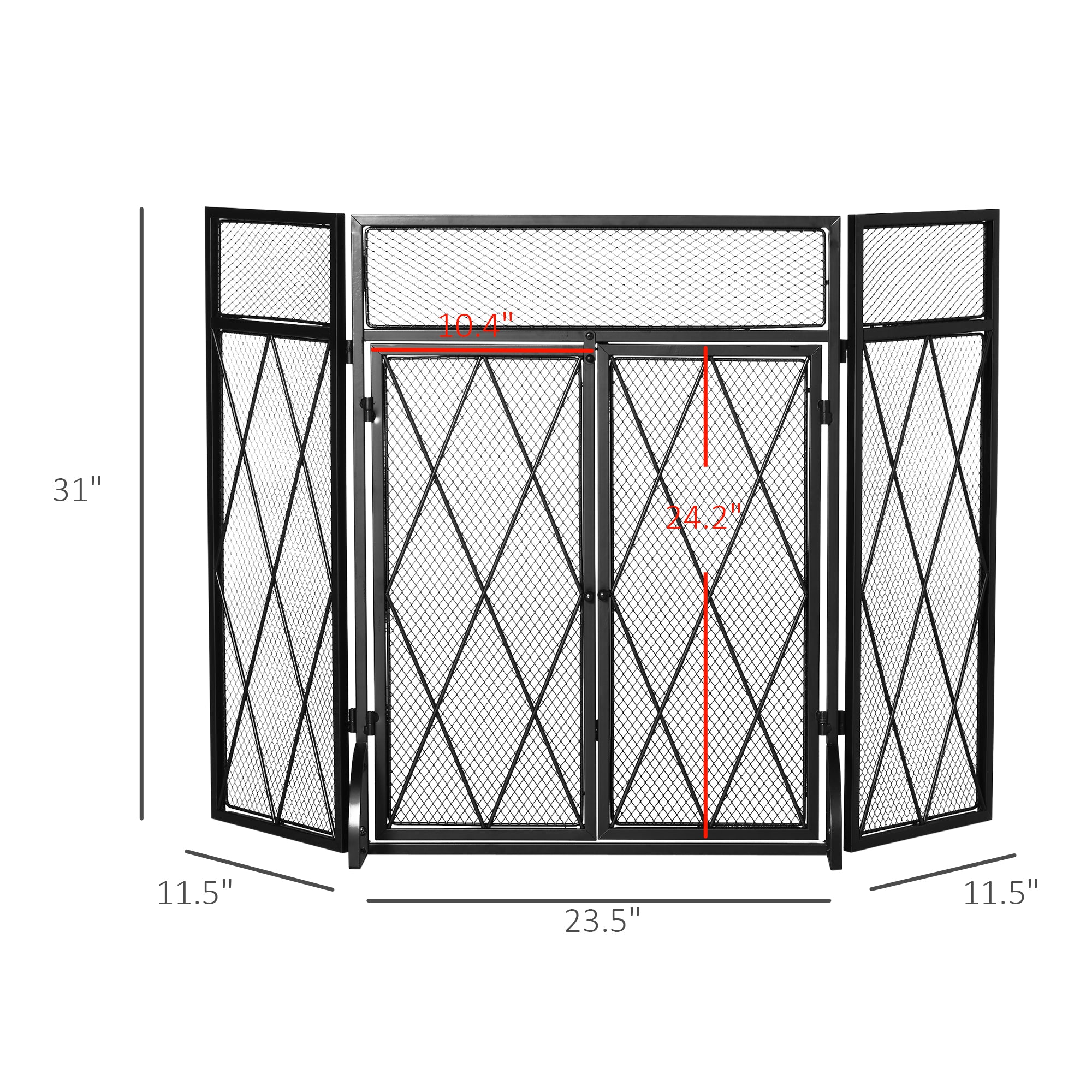 3-Panel Folding Fireplace Screen for Wood Burning with Double Doors, Home Heavy Duty Steel Fire Spark Guard, 47.25" W x 31" H, Black