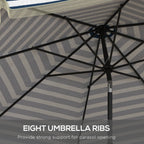 9ft Patio Umbrella Outdoor Table Umbrella w/ Tilt, Crank, Ruffled, 8 Ribs for Garden, Deck, Pool, Blue Stripe