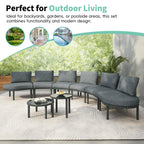 8-Piece Half Moon Sectional Sofa with 2 Coffee Table & Cushion, PE Wicker Patio Furniture for Backyard, 34.5'' L x 25.5'' W x 12.5'' H, Gray