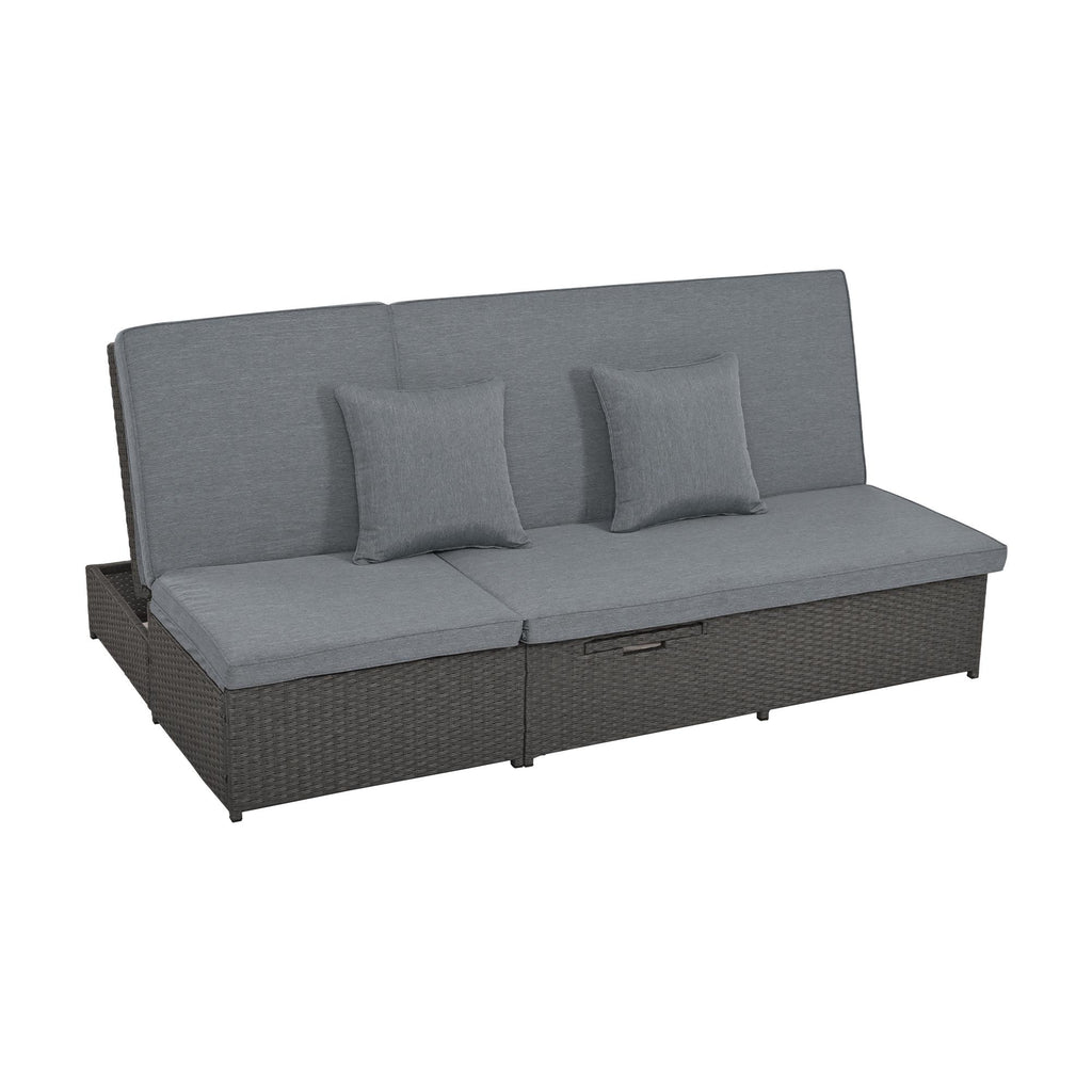 Outdoor Patio Sunbed with Adjustable Backrest & Side Tray, Wicker Rattan Lounger with Thick Cushion, 47" L x 29.5" W x 15" H, Gray