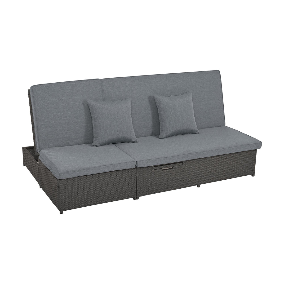 Outdoor Patio Sunbed with Adjustable Backrest & Side Tray, Wicker Rattan Lounger with Thick Cushion, 47" L x 29.5" W x 15" H, Gray