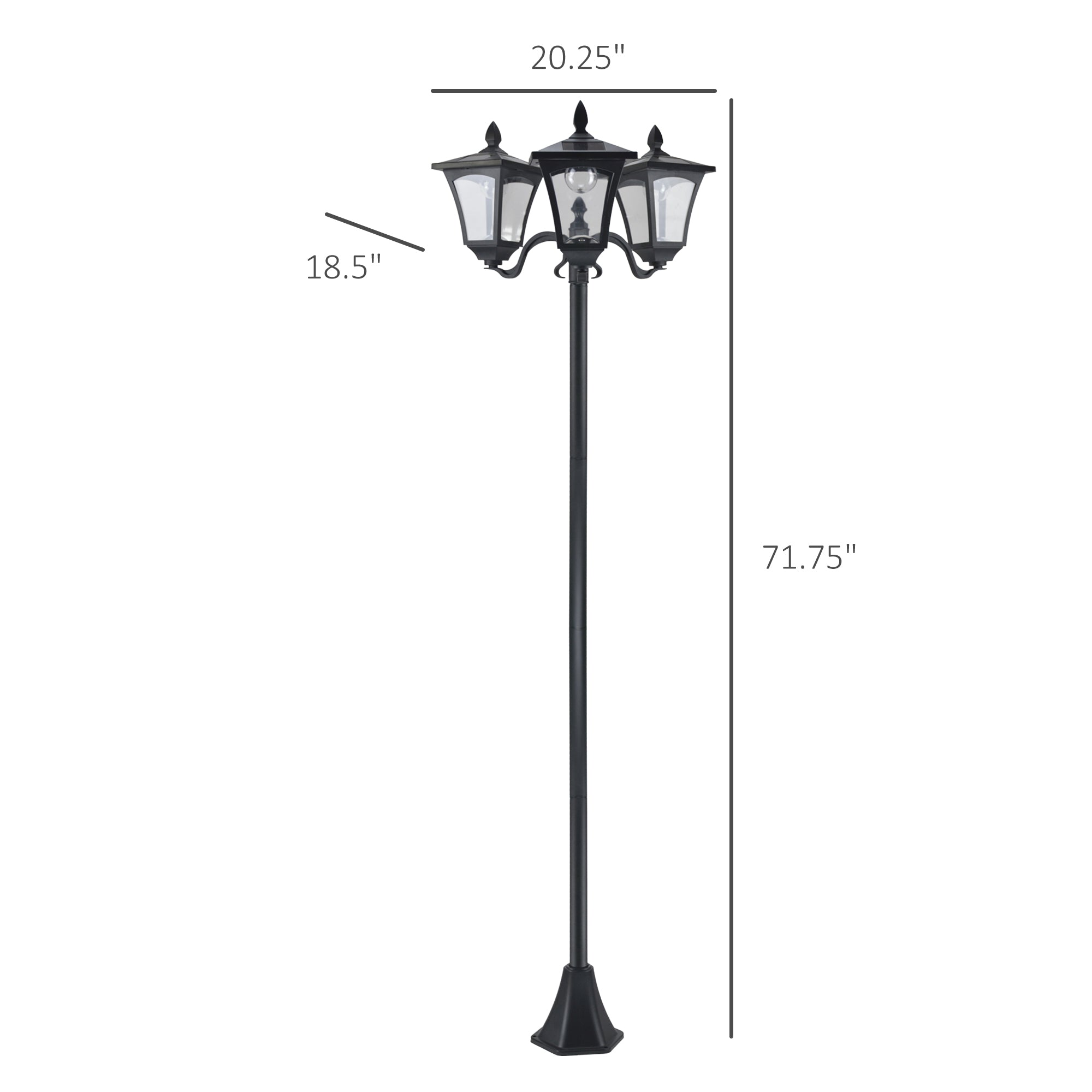 Outdoor Lamp Post Lights, Triple Head Solar Powered Lamp, Street Vintage Solar Post Lamp, for Backyard, Garden Pathway, Driveway, 72 Inches