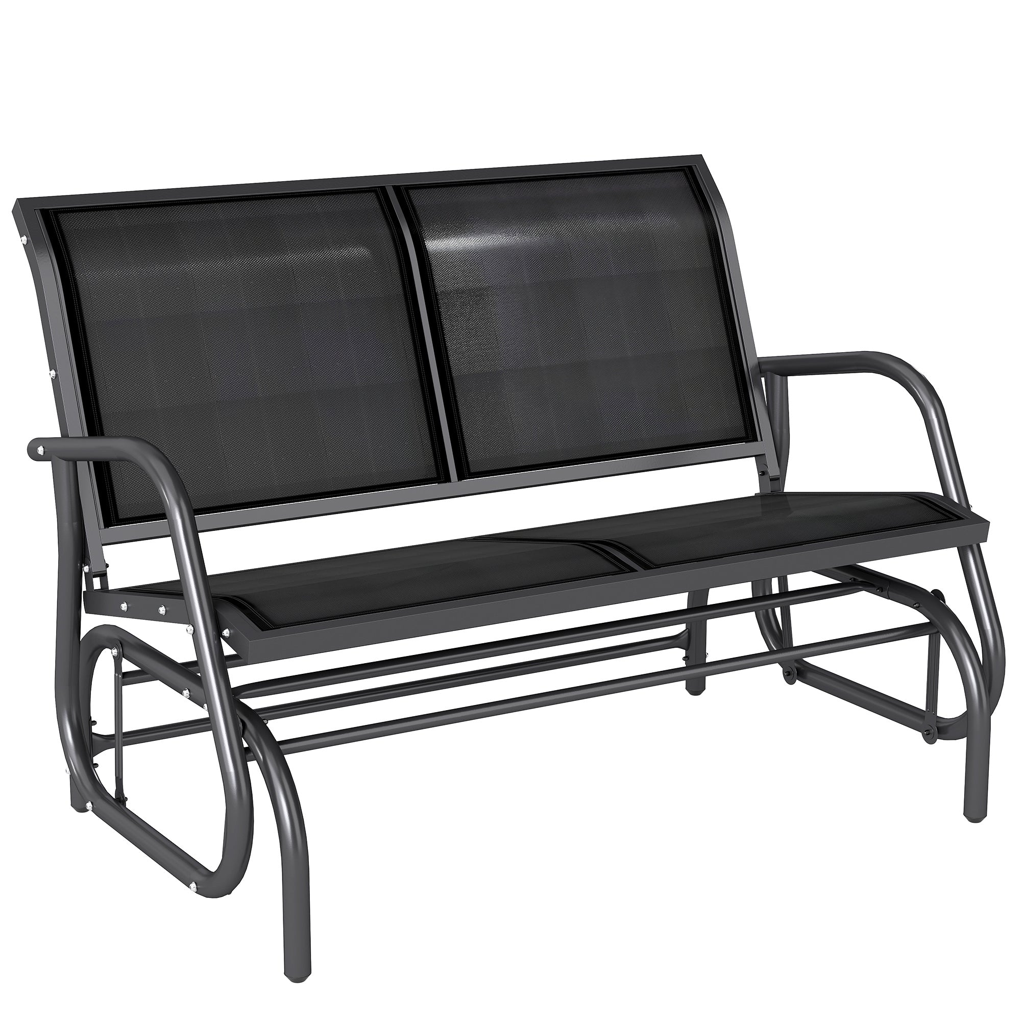 2-Person Outdoor Glider Bench, Patio Double Swing Rocking Chair Loveseat w/Powder Coated Steel Frame for Backyard Garden Porch, Black