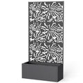 Metal Planter Box with Trellis, 71" Tall Raised Garden Bed with Privacy Screen and Drainage Holes, Banana-Leaf Cut-Outs