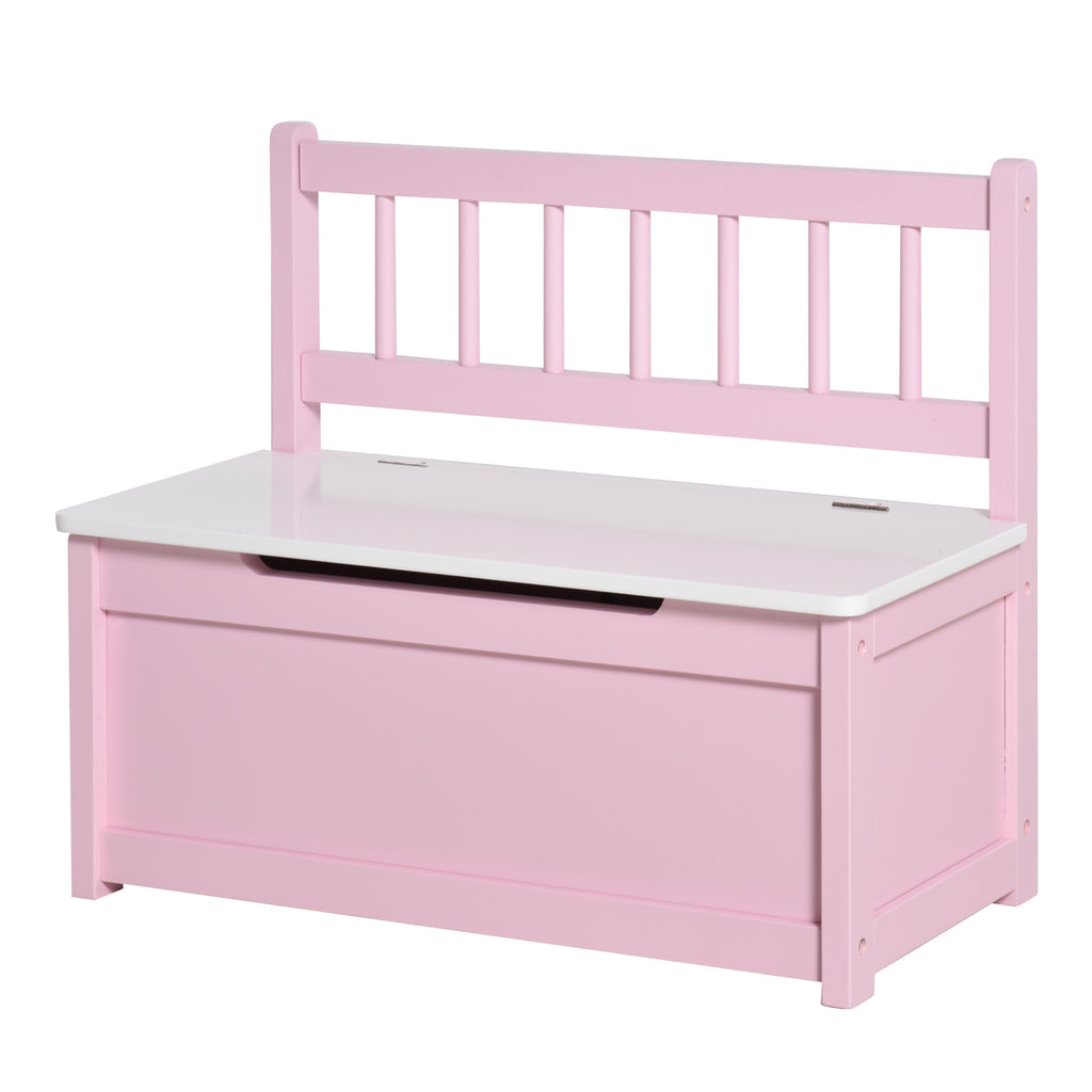 Toy Box Chest, Kids Storage Bench with Large 27 L Interior, Toy Organizer with Top Lid, and Backrest, Kids Bedroom Furniture for Nursery Room, Playroom, Bedroom, 24" x 12" x 20", Pink