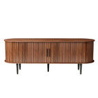 55" Modern TV Stand with Storage Compartment and Sliding Door, Gaming Entertainment Center with Cabinet, 55" L x 16" W x 21.5" H, Walnut