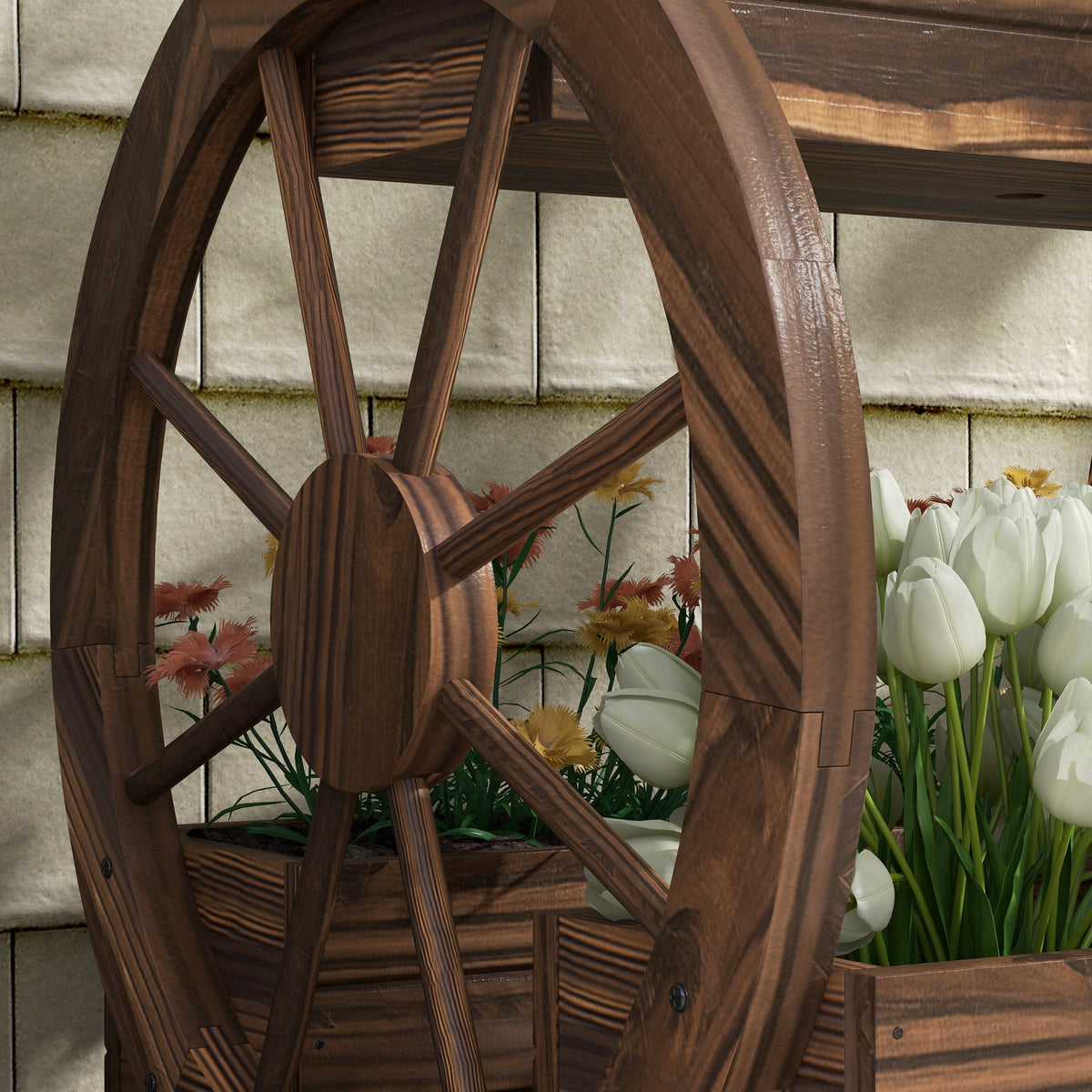 Wooden Wagon Planter Box, 3-Tier Raised Garden Bed, for Vegetables Flowers Herbs, 25" x 21" x 24"