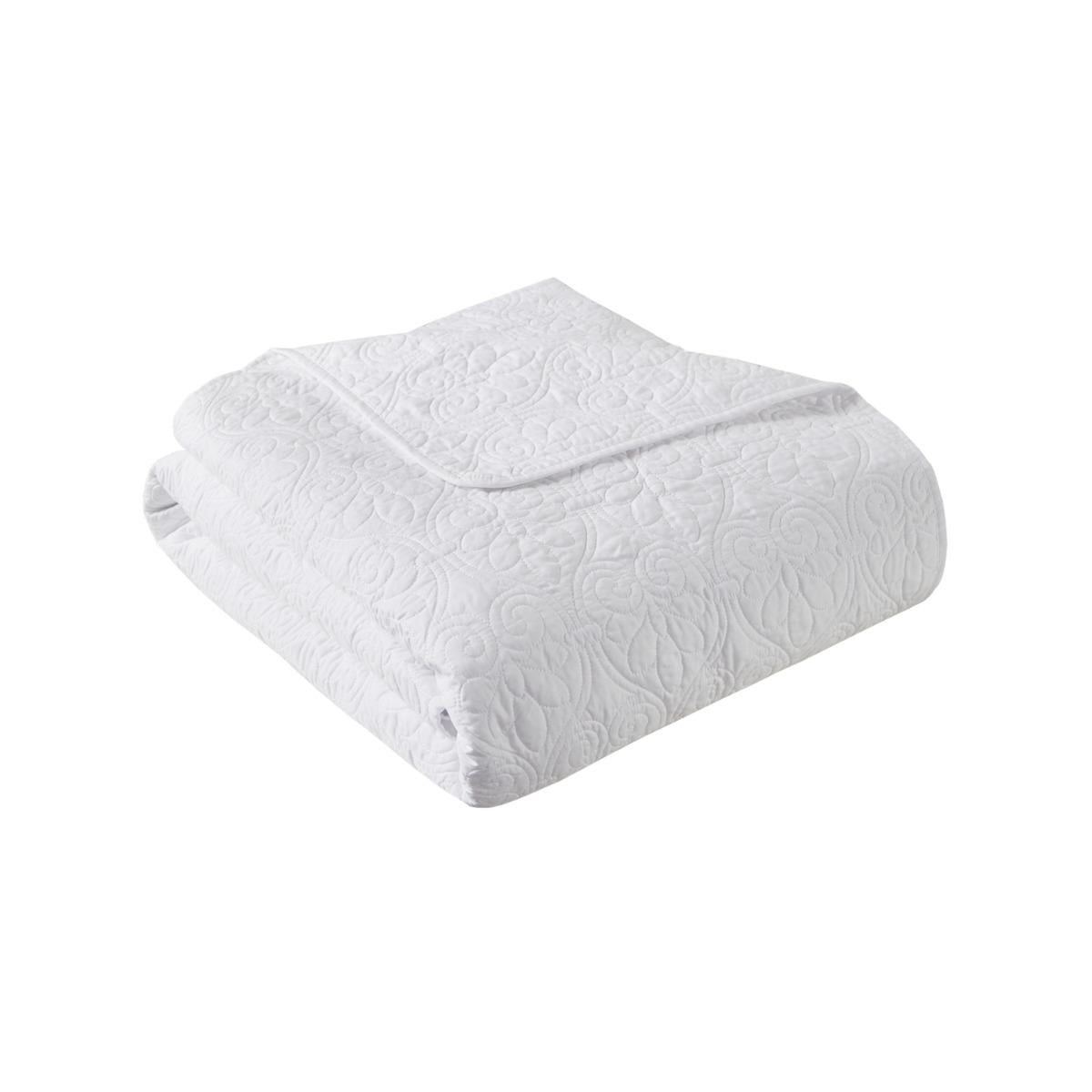 Oversized Quilted Throw Blanket with 100% Cotton Fill, Stitch Pattern, Machine Washable, Perfect for Any Décor, 70" L x 60" W x 0.25" H, White