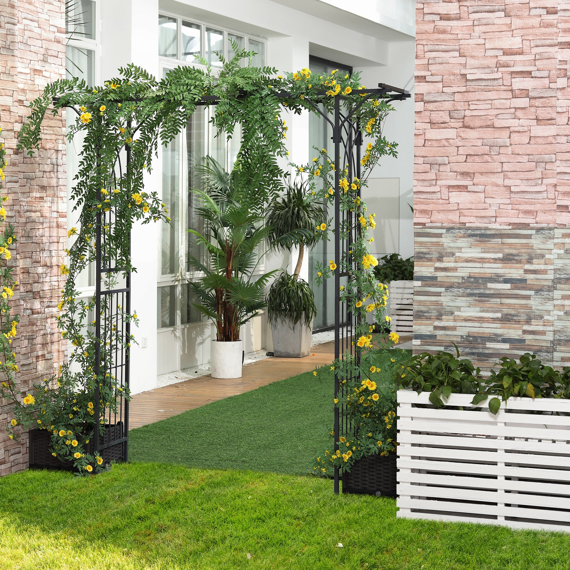 82'' Decorative Metal Garden Trellis Arch with Durable Steel Tubing & Elegant Scrollwork, Perfect for Weddings