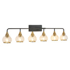48" Modern 6-Light Vanity Wall Sconce with Clear Glass Shades, Wall Mounted Lamp for Bathroom, Living Room, 48" L x 8" W x 11" H, Black+Gold