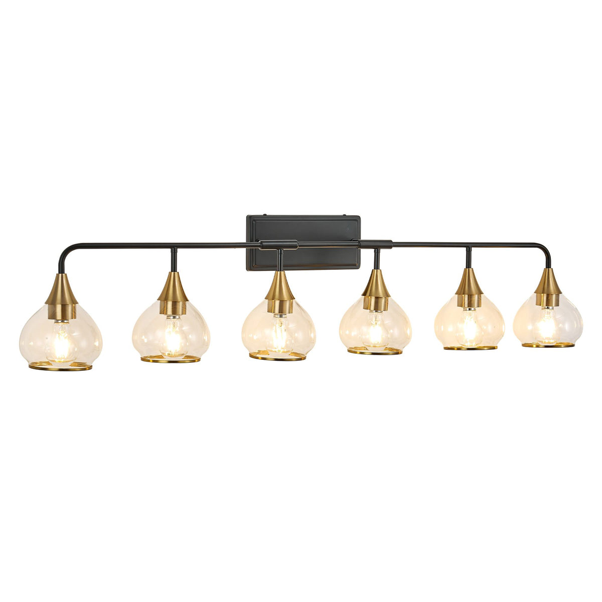 48" Modern 6-Light Vanity Wall Sconce with Clear Glass Shades, Wall Mounted Lamp for Bathroom, Living Room, 48" L x 8" W x 11" H, Black+Gold