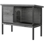 Elevated Rabbit Hutch Outdoor, Wooden Rabbit Cage Bunny House with Pull-out Tray and Openable Plastic Roof