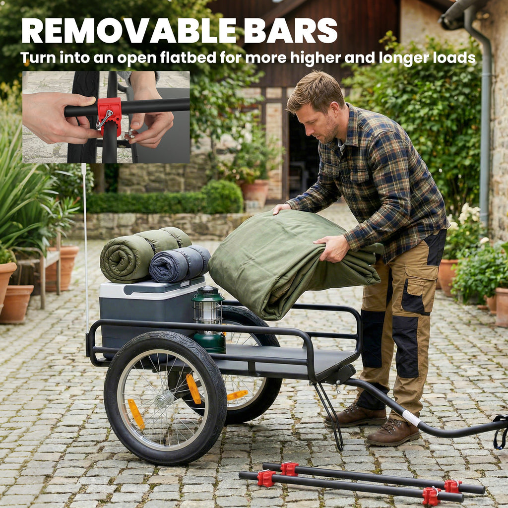 2-In-1 Bike Cargo Trailer & Wagon Cart, Multi-Use Bicycle Trailer with Quick Release 16" Pneumatic Wheels, Kickstand
