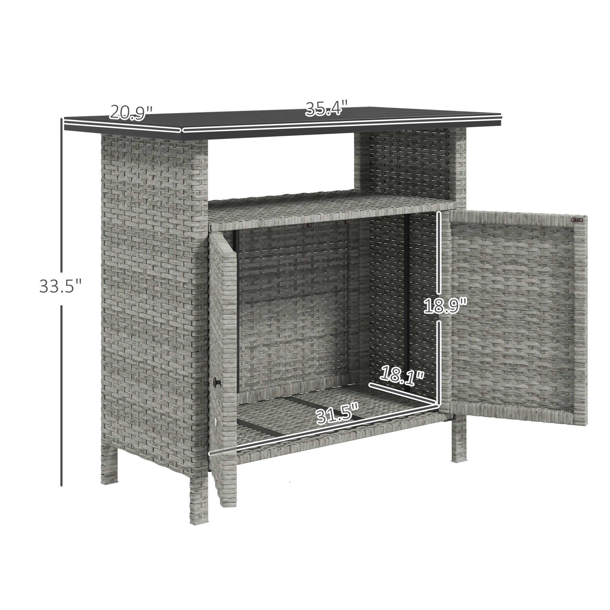 Wicker Outdoor Storage Cabinet with Two Doors and Shelf for Outdoor Pool Towel Storage, Gray