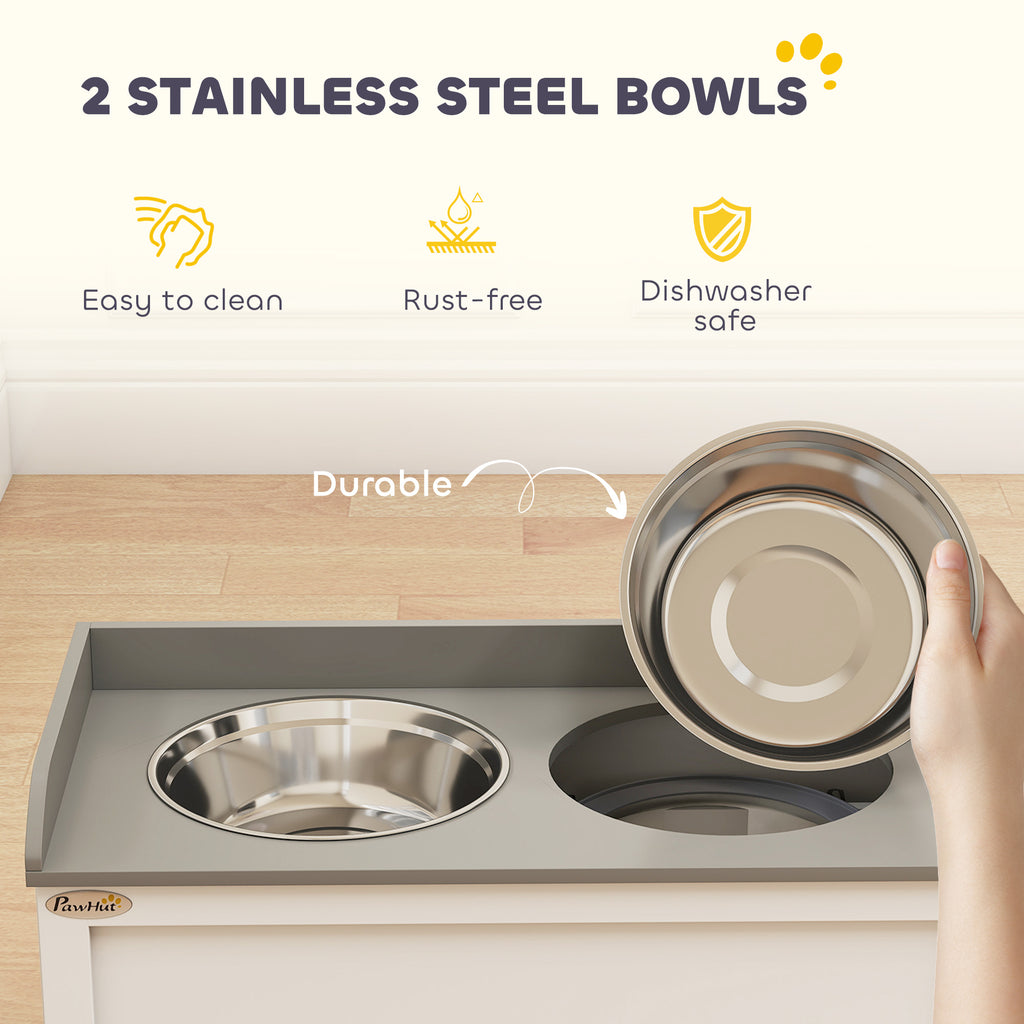 Pet Feeding Station Pet Dish Bowl Set with Storage, 2 Elevated Dog Bowls for Large Sized Dogs, White