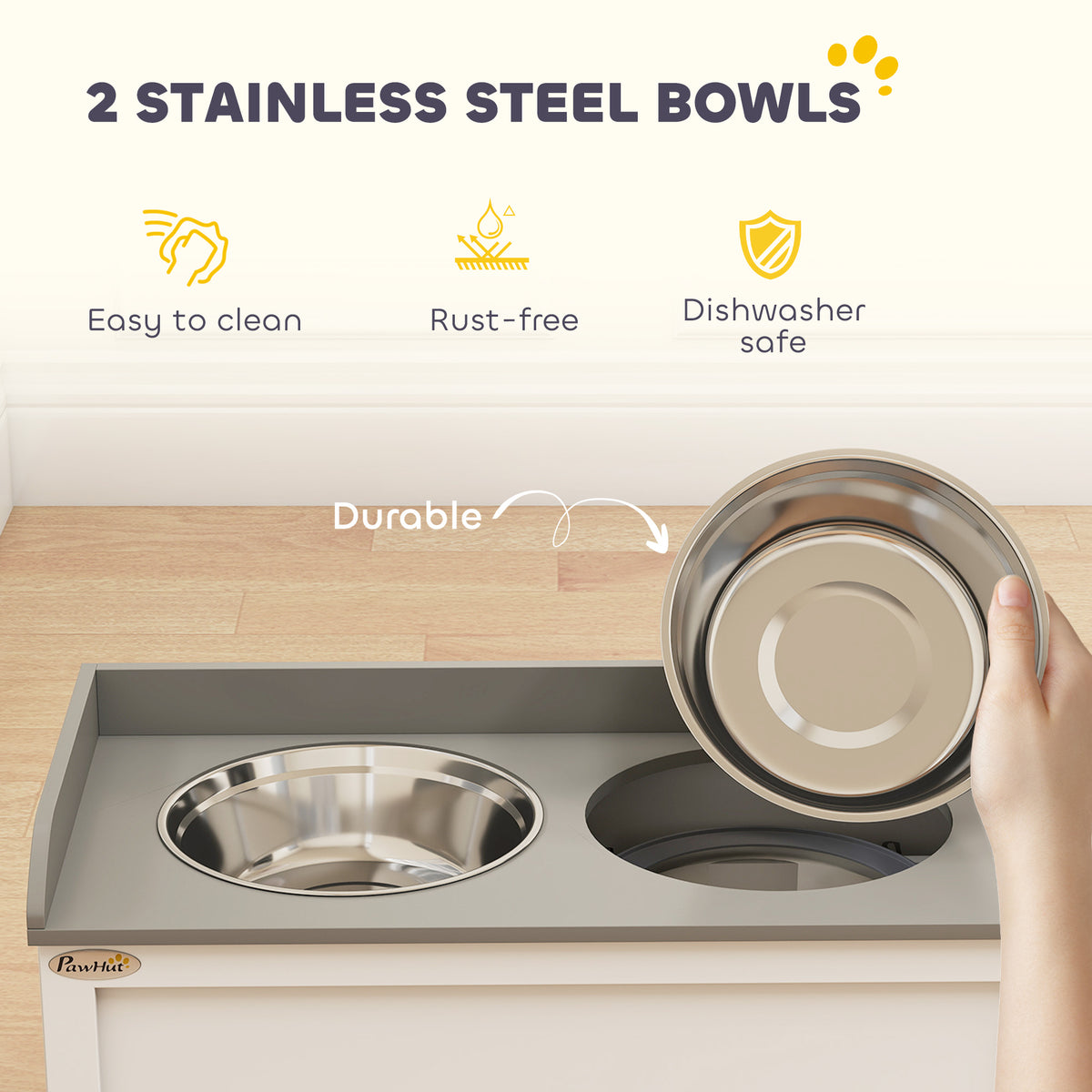 Pet Feeding Station Pet Dish Bowl Set with Storage, 2 Elevated Dog Bowls for Large Sized Dogs, White