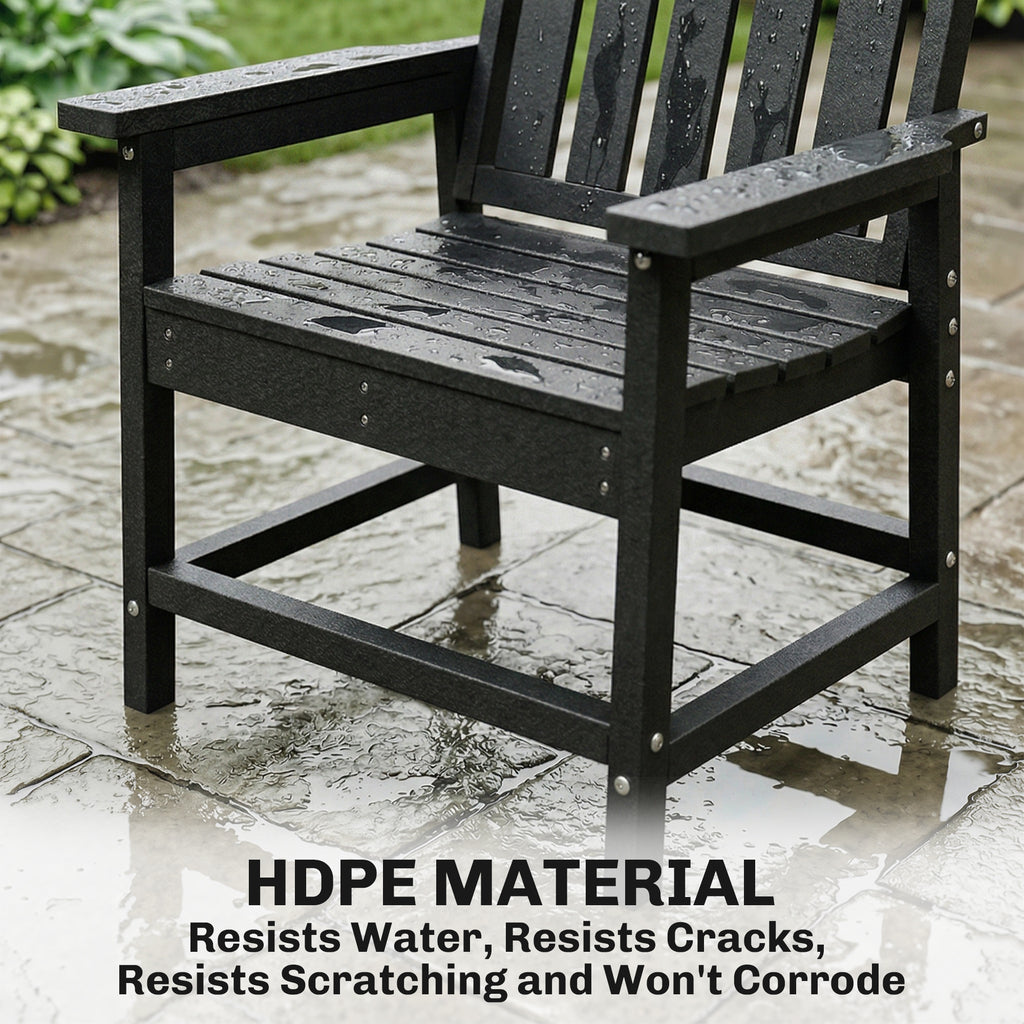 All-Weather Patio Chair, HDPE Patio Dining Chair, Heavy Duty Wood-Like Outdoor Furniture for Garden, Backyard, Deck, Porch, Lawn, Black