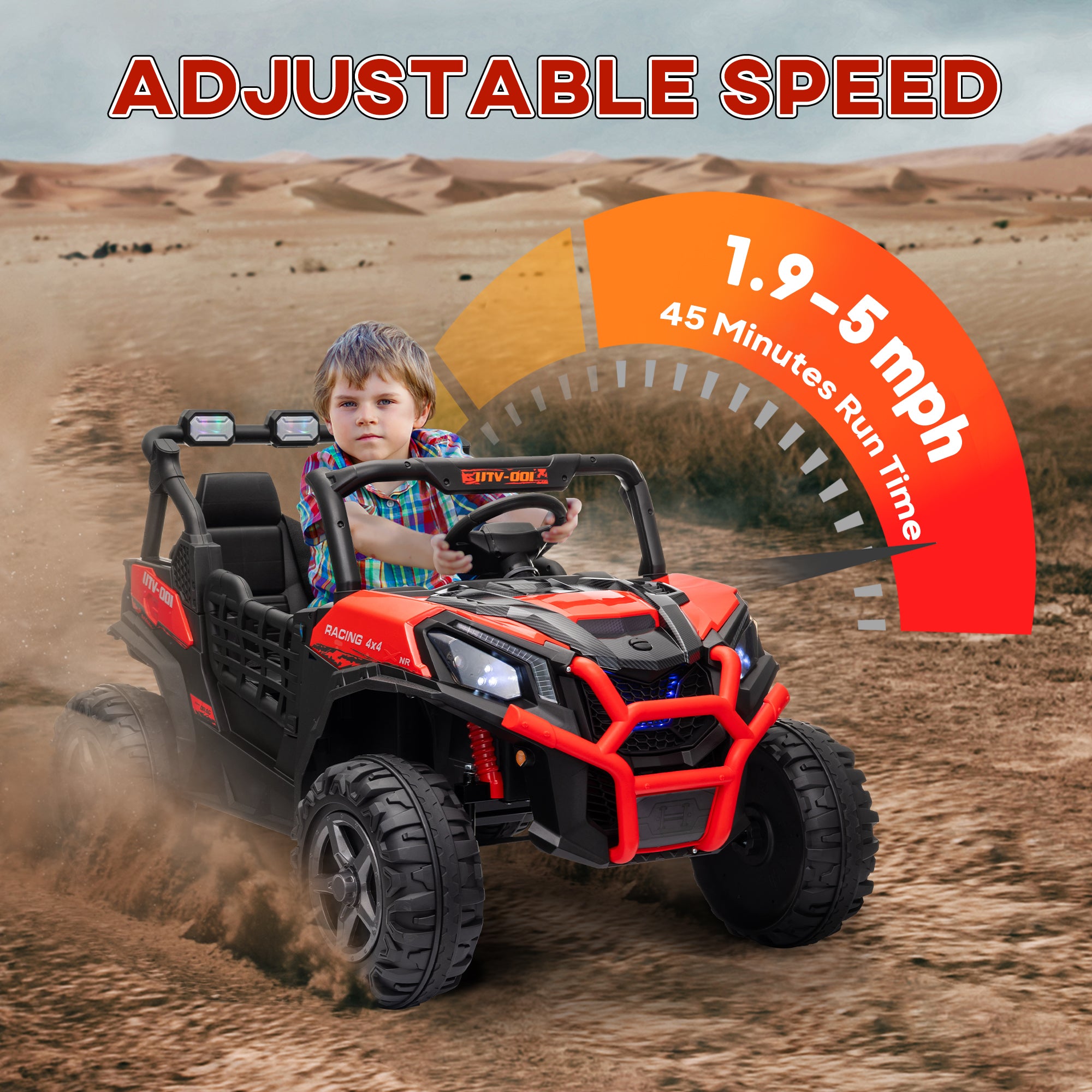 2 Seater 24V Kids Electric Car w/ Remote Control, 3 Speed, LED Lights, Music, Horn, Spring Suspension, Slow Start, Red