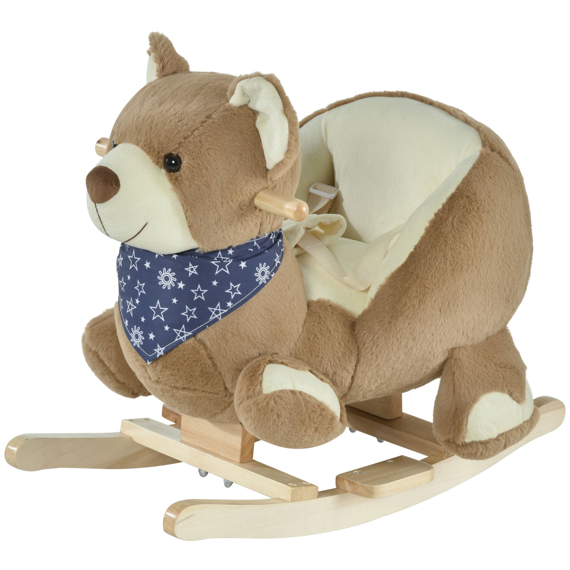 Baby Rocking Horse with Lullaby, Ride On Horse, Bear Themed Plush Animal Rocker with Pedals for Ages 18-36 Months, Easy to Assemble