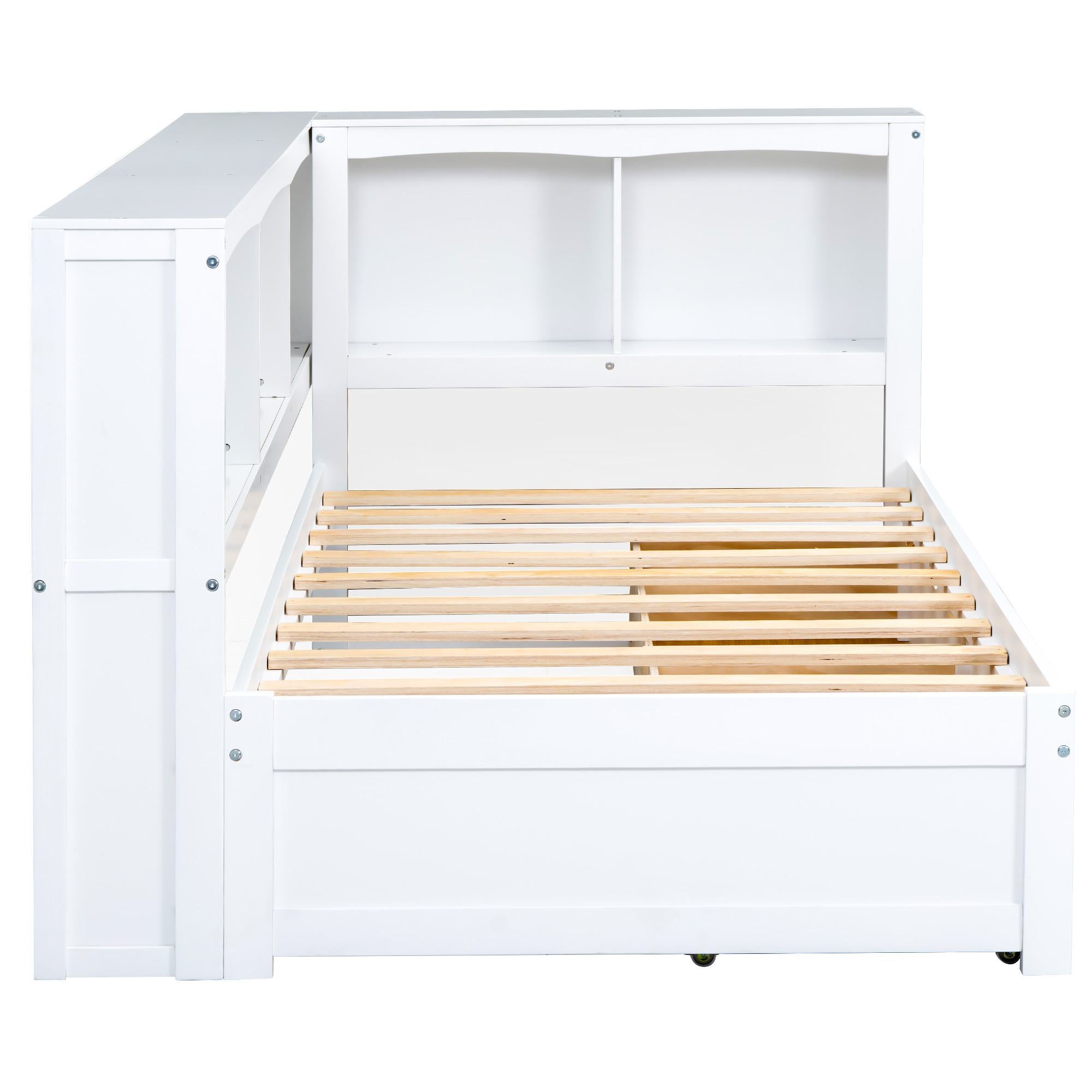 Twin Size Daybed with 2 Storage Drawers, Storage Cabinets, USB Ports, Solid Wood and MDF, 86" L x 51" W x 37.5" H, White