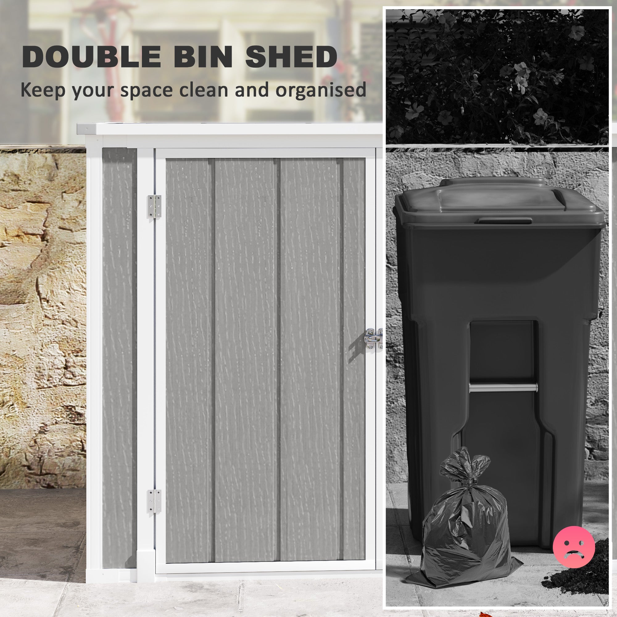4.7 x 2.5FT Outdoor Horizontal Storage Shed, Lockable Trash Can Storage with Chain Lid, Gray