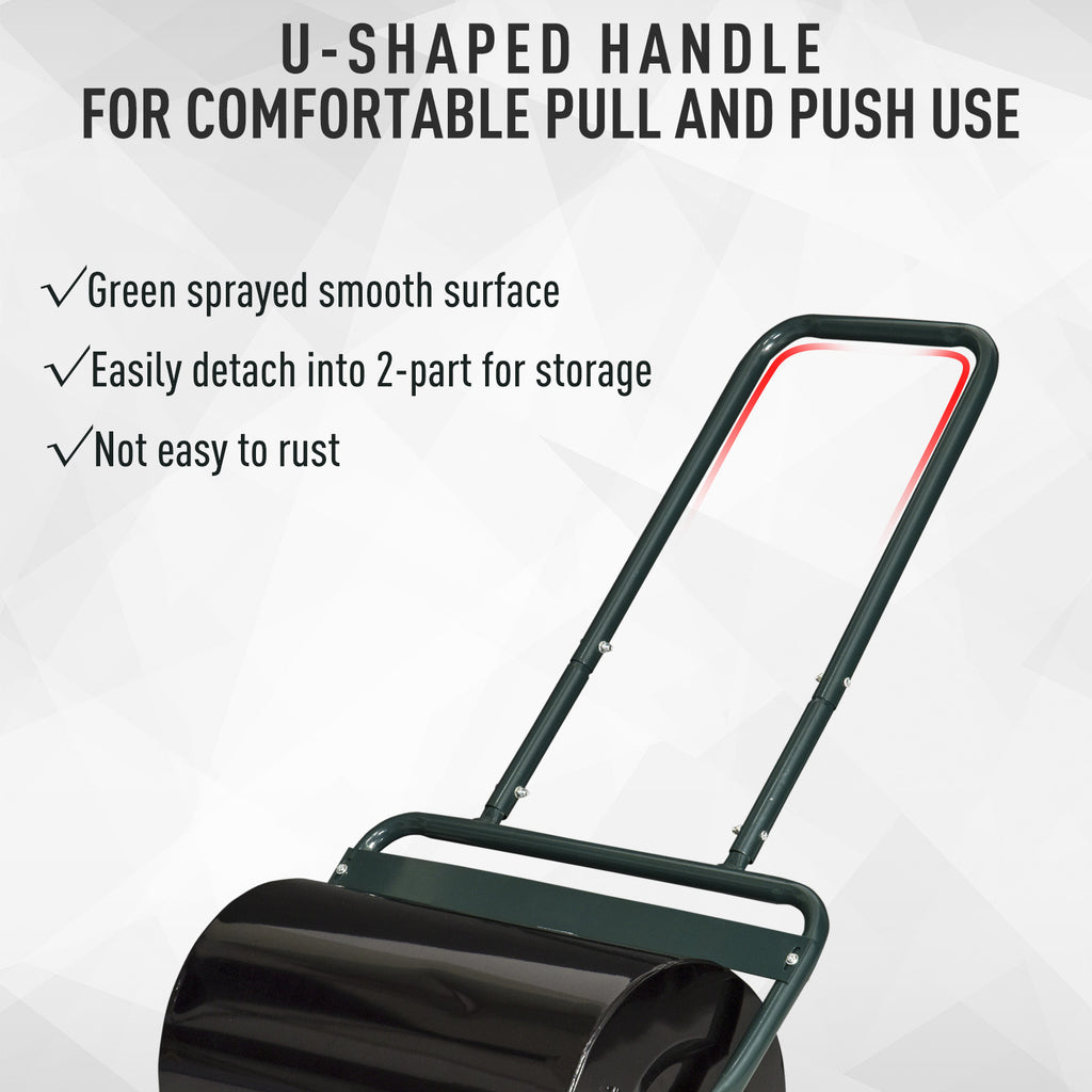 20-Inch Push/Tow Behind Lawn Roller Filled with 10 Gal Water or Sand for Flattening Sod in the Garden, Dark Green