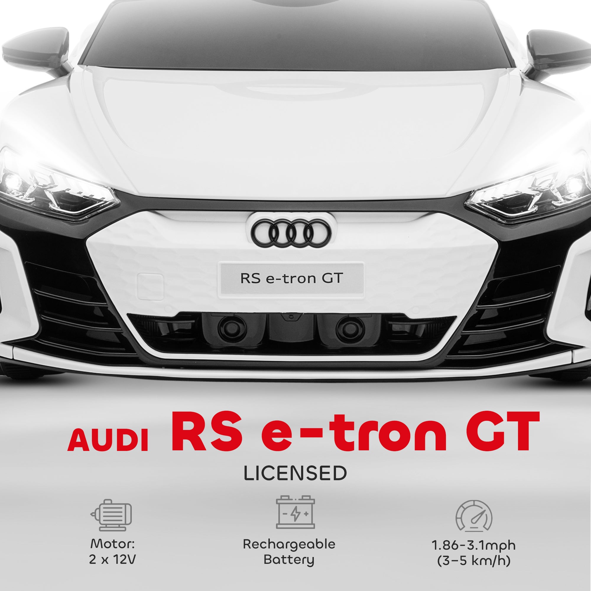 Licensed RS e-tron GT 12V Ride On Car Truck for Kids, Electric Car Ride On Vehicle w/Parent Remote Control, Music, Lights, for Toddlers, White