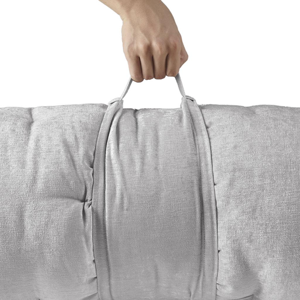 Lightweight Poly Chenille Floor Pillow Cushion with Tufted Detailing, Travel Wrap, Versatile Long Lounger for Relaxing, 74" L x 27" W x 3" H, Gray