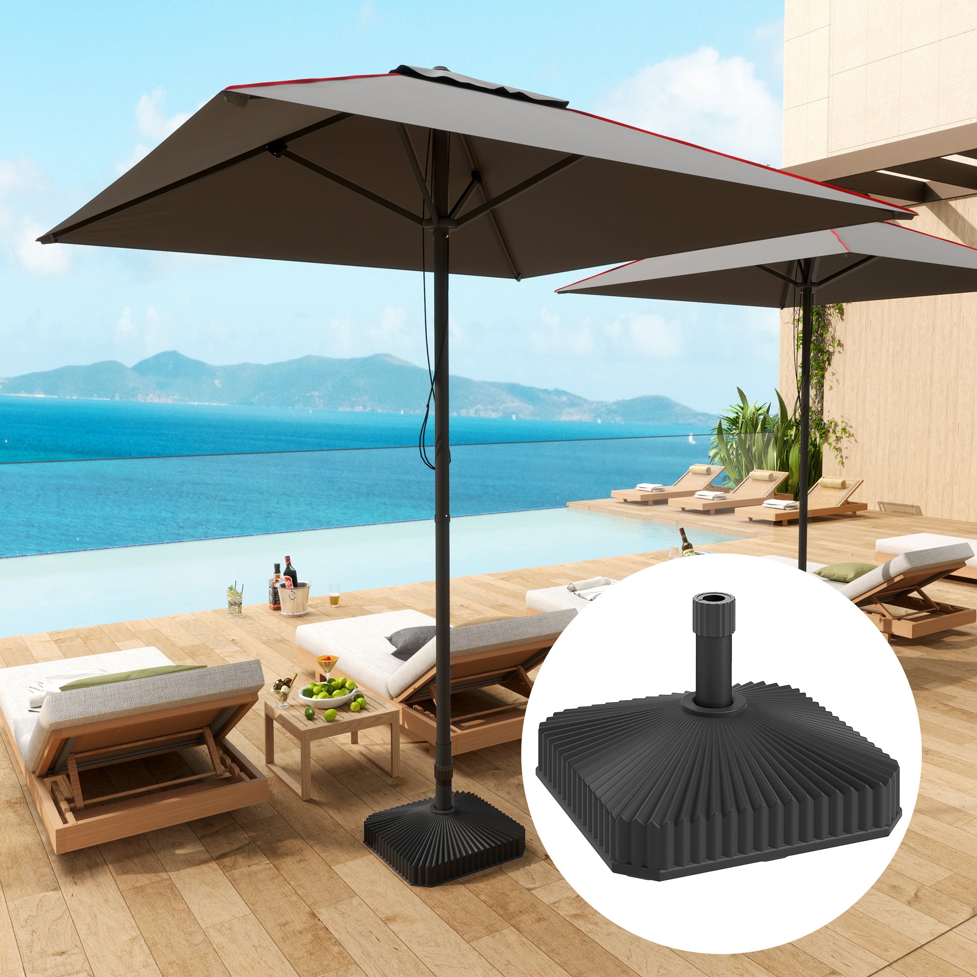 Square Patio Umbrella Base Holder, Heavy Duty Outdoor Umbrella Stand Base, Filled Up to 42lbs with Sand or 33lbs with Water for Garden, Poolside, Black