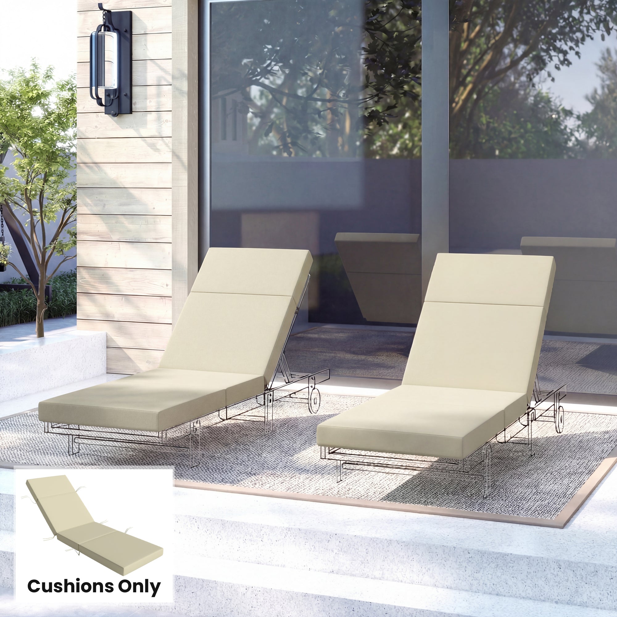 Chaise Lounge Cushion, 4" Thick Outdoor Lounge Chair Cushions with Ties for Patio, 26" x 80", Cream White