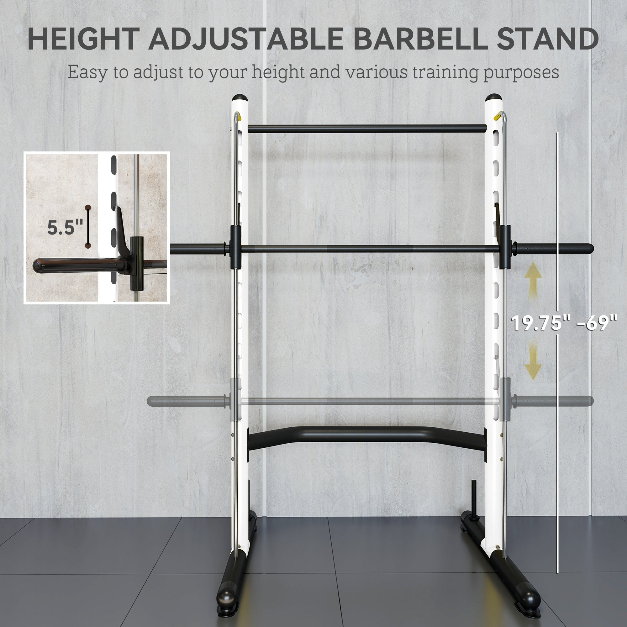 Squat Rack with Pull Up Bar and Barbell Bar Adjustable Bench Press Multi-Function Weight Lifting Half Rack, White