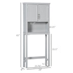 Modern Over The Toilet Storage Cabinet, Double Door Bathroom Organizer with Inner Adjustable Shelf and Open Shelf, Gray