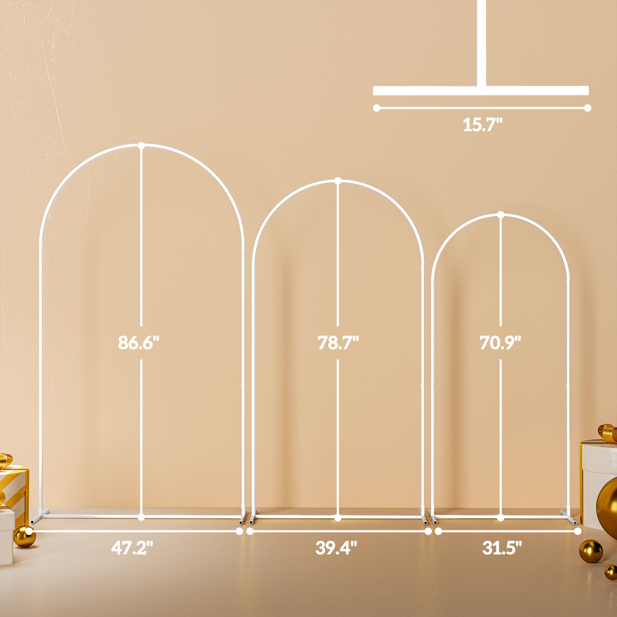 Metal Arch Backdrop Stand Set of 3, 7/6.5/6 ft Wedding Arch Frame, Balloon Backdrop Arch Stand Set for Birthday Party, Bridal Shower, Graduation, Ceremony, Banquet Decorations, White