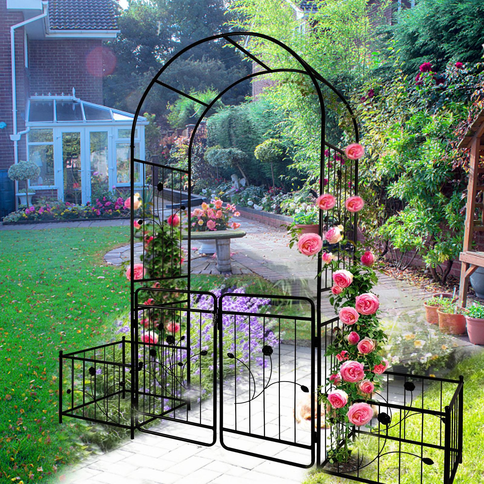 Metal Garden Arch with Anti-Rust Coating, Double Gate Design, Easy Assembled Climbing Plants Support, 79.5" L x 20" W x 86.5" H, Black